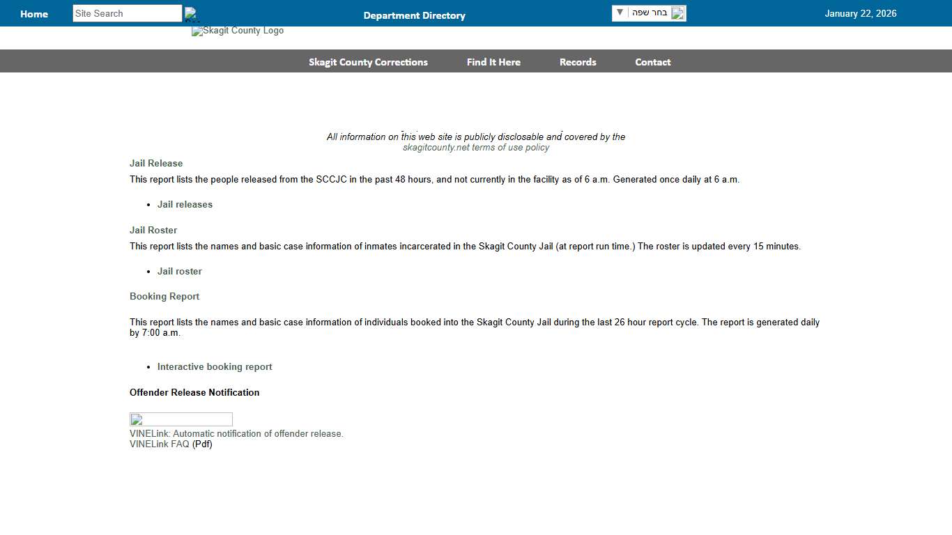 Skagit County Jail Roster and Booking Reports