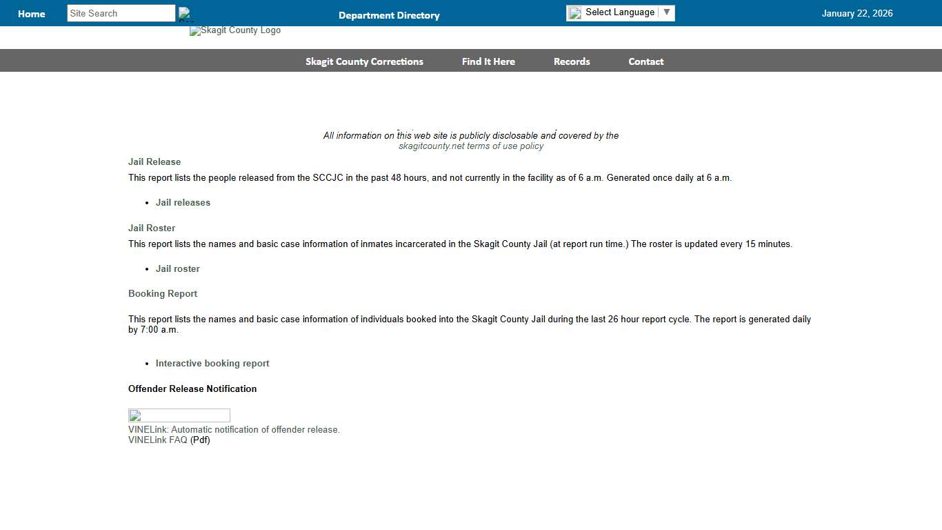 Skagit County Jail Roster and Booking Reports